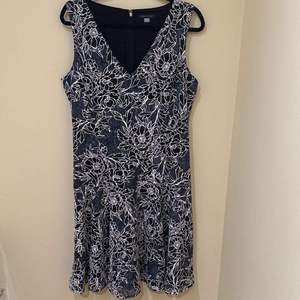 Tommy Hilfiger Navy Floral Midi Dress, Sz 12